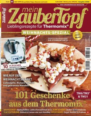 Zeit, Freude zu verschenken - zaubert 101 Geschenke aus dem Thermomix® mit der mein ZauberTopf WEIHNACHTS-SPEZIAL. Probiert unsere Top 10 Plätzchen - ohne Backen, Low Carb und sogar vegan, backt beeindruckende Torten zum Advent oder mixt weihnachtliche Liköre und Aufstriche. Bereitet lieben Menschen mit diesen Rezepten ganz einfach leckere Gaben zu! Jetzt im Handel die beliebte mein ZauberTopf WEIHNACHTS-SPEZIAL schnappen oder gleich hier bestellen. Diese Köstlichkeiten dürfen wirklich auf keinem Weihnachtsteller fehlen. Viel Spaß beim Mixen und Genießen wünscht Euer Team der mein ZauberTopf