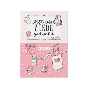 Zuckersüßes rosa Rezeptbuch zum Selberschreiben für alle Hobbyköche und Hobbyköchinnen. „Mit viel Liebe gekocht“ ist ein Kochbuch zum Selberschreiben, damit du immer alle deine Lieblingsgerichte parat hast. Oder du sammelst die Lieblingsrezepte deiner Familie, Freunde und aus deinen Urlauben. Das Cover und die Innenseiten sind ebenfalls mit viel Liebe von Hand designt und illustriert worden, damit du mit viel Liebe & Freude kochen und backen kannst. Auf den insgesamt 128 Seiten findest du Platz für 50 Rezepte und 6 Menüs. Für jedes Rezept hast du eine Doppelseite auf der du alles Wichtige notieren kannst: -Name -Zubereitungszeit -Deine eigene Bewertung -Zutaten -Kochanleitung Auf den sechs zusätzlichen Seiten am Ende kannst du ganze Menüs, von der Vorspeise bis zur Nachspeise und den passenden Getränken planen. Produktdetails: -Rezeptbuch mit stabilem Hardcover -Größe: 170x240 mm -128 Seiten -Praktisches Leseband -Platz für 50 Rezepte und 6 Menüs -4 zusätzliche Notizseiten -Innenseiten bestehen aus festem 120g Offset-Papier Einprägsames und unverwechselbares Design von Stay Inspired! by Lisa Wirth.