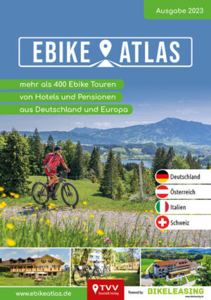 Der neue eBike Atlas enthält über 400 E-Bike Touren aus Deutschland, Österreich, Italien und der Schweiz. Zu jeder Tour gibt es eine Karte und die Eckdaten der Tour, außerdem werden die Tourhighlights genannt. Die Empfehlung für das passende Hotel als möglicher Ausgangspunkt darf natürlich auch nicht fehlen. Der Atlas ist interaktiv, jede Tour lässt sich einfach per Scan im Smartphone öffnen inkl. Weitergabe an die Navigations-App. ✓ Kartenmaterial mit eingezeichneter Route ✓ praktische Hinweise zur Streckenlänge, Charakteristik, Länge Scheitelhöhe, Steigung und Wintersperren ✓ Highlights und beliebte Attraktionen am Wegesrand