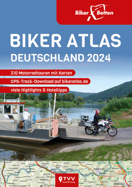 Der BikerAtlas Deutschland enthält über 210 Touren, jede übersichtlich auf einer bzw. zwei Seiten dargestellt. Die vorgeschlagenen Strecken erstrecken sich über bekannte Regionen, aber auch die versteckten Perlen der Bundesrepublik sind darin berücksichtigt. Jede Route ist auf einer eigenen Tourenkarte eingezeichnet und mit einem kurzem Roadbook versehen. Informationen über attraktive Sehenswürdigkeiten sowie eine motorradfreundliche Übernachtungsempfehlung runden die Tourentipps jeweils ab. Die Länge der einzelnen Routen reicht von 130 bis 320 Kilometer. Die Etappen sind so angelegt, dass sie entweder als Halbtages- oder Tagestrip gefahren werden können. Außerdem sind sie für diejenigen, die mehr Zeit haben, miteinander kombinierbar. Dazu gibt es jeweils Informationen zu passenden BikerBetten-Partnerhotels. Deren Häuser sind perfekt auf die Ansprüche Motorradfahrender Gäste ausgerichtet. Unter www.bikeratlas.de könnt Ihr alle vorgestelleten Routen kostenlos downloaden.