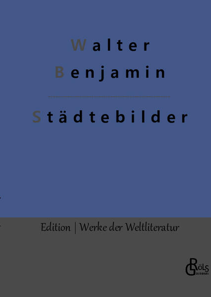 "Reiseführer gibt es zu Hauf, doch nur ein weltbekannter Literaturtitan wie Walter Benjamin schafft es, eine Stadt so zu beschreiben, dass Sie die Stadt selbst dann mit neuen Augen sehen und wahrnehmen, wenn Sie eigentlich dachten, Sie kennen die Metropole - zum Beispiel, weil Sie selbst darin wohnen. Abgesehen davon, dass Benjamin natürlich über die Städte zu seiner Zeit schreibt - jene aufgeregten Jahre vor der großen Zeitenwende. Lehnen Sie sich also zurück und reisen Sie mit Benjamin nach Moskau, Weimar, San Gimignano und Berlin" Redaktion Gröls-Verlag (Edition Werke der Weltliteratur)