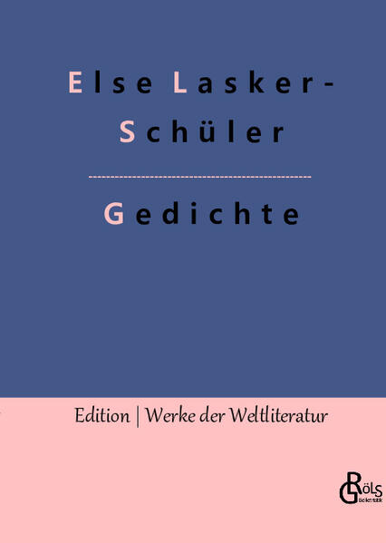 Else Lasker-Schüler, die herausragende deutsche Dichterin und Künstlerin. Als eine der bekanntesten Vertreterin der avantgardistischen Moderne und des Expressionismus hat sie die Literaturgeschichte im vergangenen Jahrhundert nicht unwesentlich mitgeprägt. In ihrem Gedichtband legt sie Gedichte wie "Der siebente Tag", "An Apollon" und "Liebesflug" vor. Gröls-Verlag (Edition Werke der Weltliteratur)