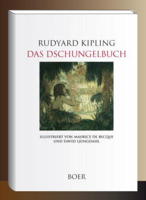 Eines der beliebtesten und weltberühmten Jugendbücher, kongenial illustriert von einem französischen und einem schwedischen Künstler. Das Dschungelbuch (The Jungle Book) ist eine Sammlung von Erzählungen und Gedichten. Der erste Band erschien 1894, der zweite 1895. Die bekanntesten Erzählungen darin handeln von Mogli, einem Findelkind , das bei Tieren im indischen Dschungel aufwächst. Die Geschichten über Mogli stehen dem Genre des Entwicklungsromans nahe, da sie Moglis Erwachsenwerden und Bewußtwerdung vom verspielten Kind bis hin zum Herrn über die Tierwelt aufzeigen. Mogli muß lernen, daß die Gesetze der Natur hart sind und ein hohes Maß von Verantwortung fordern. Im Kampf mit den Kräften der Natur, mit den Tieren und mit den Menschen reift das Kind zum selbstbewußten Jugendlichen. Trotz mancherlei kritischer Betrachtungen - man erkennt in der Darstellung der Figuren und der Betonung des Gesetzes des Dschungels Kiplings positive Stellung zum Kolonialismus - ist die Bedeutung des Dschungelbuchs für die spätere literarische Entwicklung sowie seine Stellung als eines der bekanntesten und erfolgreichsten Jugendbücher der Welt kaum zu überschätzen. [Wikipedia]