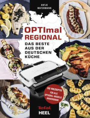 So lecker schmeckt Deutschland! Bereit für eine kulinarische Reise durch Deutschland? Das neue Buch zum Verkaufsschlager OptiGrill aus dem Hause Tefal bietet eine tolle Auswahl köstlicher Gerichte, die die Leserinnen und Leser einmal kreuz und quer durch die Bundesrepublik schickt. Für nur 9,99 € bietet dieses kompakte Kochbuch ein tolles Preis-Leistungs-Verhältnis: 32 Rezepte mit den leckersten Gerichten aus der deutschen Küche und dazu die ansprechenden, appetitanregenden Foodfotos! Je zwei Rezepte pro Bundesland laden ein, altbewährte regionale Klassiker neu interpretiert zu genießen. Hier werden Maultaschen aus Baden-Württemberg grilliert, die Berliner Currywurst kredenzt oder vogtländische Bambes aus Sachsen frisch aus dem OptiGrill serviert. Ausgewählt wurden die Rezepte im Vorfeld per Voting durch die OptiGrill-Community selbst. Also ran an den Grill und losgeschlemmt!