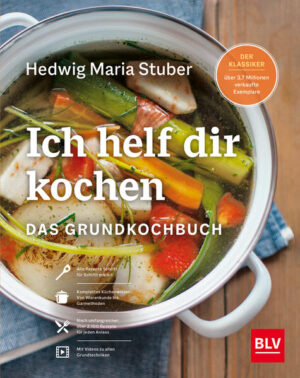 Das Kochbuch für jede Generation Der Erstsemester-Student: braucht es. Die frischgebackene Mama: braucht es. Sie, Lactose intolerant: braucht es. Er, noch nie einen Kochlöffel in der Hand gehabt: braucht es. Die Oma mit Kocherfahrung: kennt es schon fast auswendig. "Ich helf Dir kochen", das Standardwerk der Marke BLV, ist eine Stütze für jede Generation - zuverlässig, vollständig und millionenfach bewährt. Was auch immer man kochen oder backen möchte: Jedes der über 2.000 Rezepte gelingt - und schmeckt. Alle Rezepte sind in einzelne Arbeitsschritte gegliedert, optimiert und zum Teil neu ausprobiert. Damit ist erfolgreiches Nachmachen garantiert! Zum Kochen findet man ein Fülle von Gerichten aus allen deutschen Regionen und aus den Küchen der Welt. Geordnet sind sie nach Rezeptgruppen - von Suppen und Vorspeisen über Fleisch, Fisch und Geflügel bis zu Desserts. Zum Backen verführen köstliche Rezepte für Kuchen, Torten, süßes und pikantes Gebäck sowie für die Weihnachtsbäckerei. Der Ratgeber-Teil informiert über Warenkunde und Küchenpraxis. Der Name "Stuber" steht für Qualität. Seit über 60 Jahren ist Hedwig Maria Stuber für den Rezeptteil dieses Universalkochbuchs verantwortlich. Zusammen mit ihrer Tochter Angela Ingianni entwickelt sie es von Auflage zu Auflage weiter. Auch neue Geräte, Produkte und Küchentechniken sind berücksichtigt. So bleibt "die Stuber" das unverzichtbare Universal-Kochbuch, das immer mit der Zeit geht - ein ewig junger Klassiker. Und der geht jetzt bestens gerüstet in die Zukunft: In dieser großen Neuausgabe mit mehr Seiten, größerem Format, einem zeitlos-modernen, gut lesbaren und übersichtlichen neuen Layout erwartet Sie neben vielen zusätzlichen neuen Rezepten, Fotos und Tipps ein vollständig überarbeiteter und erweiterter Ratgeberteil. Das Video zum Buch!