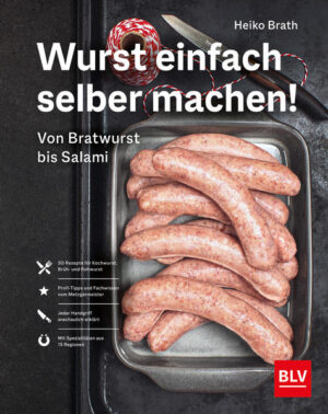 Wurst selber machen kann jeder: Wer die Zutatenliste von Industriewurst satt hat, der macht seine eigene, saftige Wurst mit natürlichen Zutaten selbst! Dieses Buch ist der ultimative Wurstkurs für Einsteiger. Metzgermeister und Fleischsommelier Heiko Brath zeigt leicht verständlich, wie Sie mit einfachen Mitteln und der richtigen Technik Ihre Lieblingswurst zu Hause selbst herstellen können. Der Basisteil liefert Know-how rund um Geräte und Werkzeuge, Fleisch- und Darmauswahl, Salz und Gewürze sowie alles, was Sie zum Räuchern, Pökeln und Haltbarmachen wissen müssen. Ob Bratwurst, Salsiccia, Wiener Würstchen, Fleischwurst, Leberwurst, Salami oder Chorizo - über 40 klassische Rezepte und regionale Spezialitäten. Mit detaillierten Schritt-für-Schritt-Anleitungen, wertvollen Tipps vom Profi, Bezugsquellen rund ums Wurstmachen und einer Pannenhilfe, wenns mal nicht sofort klappt. Mit diesem Buch gelingt garantiert jedem sagenhaft leckere Wurst.