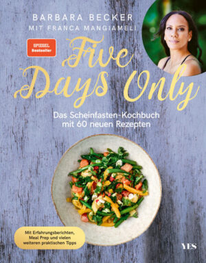 Dieses Kochbuch der beiden Erfolgsautorinnen Barbara Becker und Franca Mangiameli ist die ideale Ergänzung zum Platz-1-SPIEGEL-Bestseller Five Days Only. Die Revolution des Fastens. Five Days Only, kurz 5DO, ist ein fünftägiges Scheinfasten, das dem Körper vortäuscht, er würde fasten, obwohl man täglich mehrere Mahlzeiten zu sich nimmt. Die leckeren Gerichte sind kalorien-, eiweiß- und kohlenhydratarm - ein Nährstoffmix, den die Zellen nicht als »Nahrung« erkennen. Das Fastenprogramm reinigt die Zellen, regeneriert und wirkt wie eine Verjüngungskur von innen. 5DO ist aber nicht nur eine innovative Better-Aging-Strategie, sondern auch eine unschlagbare Abnehmformel, mit der man in fünf Tagen bis zu vier Kilo Gewicht verliert, gefährliches Bauchfett loswird und die Stoffwechselgesundheit verbessert. Das Kochbuch enthält 60 neue, nährwertoptimierte, vegane Rezepte, die 5DO zu einem kulinarischen Genuss machen. Die Rezepte sind einfach und schnell vor- und zuzubereiten, schließlich möchte keiner beim Fasten stundenlang in der Küche stehen. Praktische Tipps zur Umsetzung, etwa zu Meal Prep, Resteverwertung, aber auch zur Vereinbarkeit von 5DO mit Beruf oder Familie, sowie inspirierende und motivierende Erfahrungs- und Erfolgsgeschichten runden diesen einzigartigen Ratgeber ab.