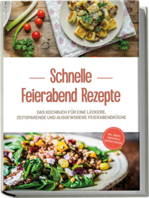 Schnelle Feierabend-Rezepte: Abwechslungsreiche Genuss-Ideen für jeden Geschmack, die im Handumdrehen auf dem Tisch stehen Uni, Job, Familienchaos, Haushalt, Freizeitstress: Die großen Zeitfresser lassen den Tag nur so vorüberrasen und darunter leidet oft als Erstes die Ernährung - wer hat schon Zeit, abends auch noch aufwendig zu kochen? Das ist für Sie ab sofort kein Problem mehr, denn dieses Kochbuch präsentiert Ihnen die maßgeschneiderte Lösung: Kinderleichte, ausgewogene und unschlagbar leckere Rezepte, die in kürzester Zeit auf dem Teller landen! Ein schneller Imbiss hier, ein kalorienreicher Snack da und abends dann gern ein reichhaltiges Fertiggericht: So sieht der Alltag für viele Berufstätige, Studenten oder Eltern aus. Gesundes Essen bleibt da leicht auf der Strecke und Probleme wie Übergewicht, Nährstoffmangel & Co. lassen dann nicht lange auf sich warten. Das muss allerdings nicht sein, denn tatsächlich kann Kochen auch herrlich unkompliziert und wunderbar zeitsparend erledigt werden und wie Sie mit minimalem Aufwand maximalen Genuss auf den Tisch zaubern, zeigen Ihnen diese Ratz-Fatz-Rezepte. Von Brotzeit-, Suppen- und Salatideen über köstliche Hauptgerichte für jeden Geschmack bis hin zu pfiffigen Snacks und feinen Desserts finden hier Fleischfans, Fischliebhaber und Veggies eine Riesenauswahl an köstlicher Schlemmerei. Mit dem Kochlöffel sind Sie leider so gar nicht vertraut? Macht nichts! Denn die unschlagbar einfachen Schritt-für-Schritt-Rezepte bescheren auch blutigen Anfängern Top-Resultate von Anfang an und locken in Windeseile die ganze Familie an den Tisch. Zusätzlich erleichtern Ihnen praxiserprobte Tipps und Tricks rund um Vorratshaltung, Einkaufstipps und Ausrüstung die Arbeit und machen aus vollwertiger Ernährung ein Kinderspiel. Brotzeit, Snacks & Fingerfood: Avocado-Sandwich mit Ei, Mango-Frischkäse-Aufstrich, Kartoffel-Kürbis-Rösti oder vegetarische Pilz-Baguettes bieten schnelle und nahrhafte Snacks für besonders Eilige. Leichte Leckereien: Ob als Vorspeise oder kleine Mahlzeit, Suppen und Salate wie Pizzasuppe, Spinat-Waldpilz-Suppe, griechischer Bauernsalat oder asiatischer Glasnudelsalat sind die perfekte Mischung aus köstlich und gesund. Herzhaft & deftig: Bei aromatischen Fleisch- und Fischgerichten wie Wirsing-Hack-Pfanne mit Bandnudeln, rotem Thai-Curry mit Hähnchen, Gemüse-Fisch-Eintopf oder Spaghetti mit Garnelen-Rahm-Sauce wird blitzschnell die ganze Familie satt. Darf’s auch Mal fleischfrei sein? Vegetarisch-vegane Spezialitäten wie Schupfnudel-Pfanne, Tortellini-Gemüse-Eintopf, Rote-Linsen-Bolognese oder Limetten-Pasta bringen geschmackvolle Abwechslung auf den Tisch. Für Naschkatzen: Apple-Crumble, Ananas-Kokos-Blechkuchen, Mohn-Quark-Creme mit Himbeeren oder Kürbiskekse schenken sündig-süße Glücksmomente. Dieses sorgfältig erstellte Kochbuch macht aus aufwendigem Kochen eine unkomplizierte Kleinigkeit und lässt ausgewogenes Schlemmen ganz einfach zur Selbstverständlichkeit werden. Ob Sie sich zum Feierabend etwas Gutes gönnen möchten, auch kleine Schlemmermäuler überzeugen wollen oder grundsätzlich für mehr Gesundheit in der Ernährung sorgen möchten - hier finden Sie alles, was Sie dafür benötigen!