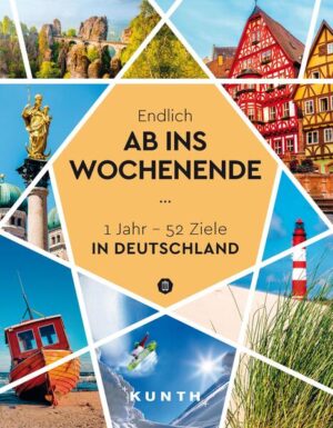 Endlich Wochenende! Zeit zum Durchatmen und Ausschlafen, für Erkundungen und Freizeitvergnügen. Und welch herrliche Wochenenden man hier verbringen kann: Im Frühjahr entdeckt man die erwachende Natur im Berchtesgadener Land, im Sommer staunt man über filigrane Sandskulpturen auf Rügen oder lässt sich vom nostalgischen Jahrmarktstreiben in Stuttgart anstecken. Im Herbst lohnt ein Besuch der Pfalz, der Winter bietet sich für ein Romantikwochenende im verschneiten Zugspitzland an. Das Buch präsentiert passend zu jeder Jahreszeit die schönsten Städte und Regionen mit Sehenswürdigkeiten, Hotels und Restaurants, Shoppingadressen und Ausflugstipps. Dazu werden besondere Erlebnisse vorgestellt, die man auf keinen Fall verpassen sollte!