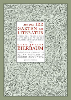 Der Münchner Literat Otto Julius Bierbaum (1865-1910) ist einer der erfolgreichsten Schriftsteller der Jahrhundertwende. Seine Bücher sind Bestseller, die in etlichen Auf lagen erscheinen. Rastlos schreibt und publiziert er und durchquert dabei verschiedene Genres: Neben der Lyrik und seinen Romanen mischt Bierbaum sich mit Essays in die Literatur- und Kunstdebatten um die Moderne ein, engagiert sich für das Kabarett als Kunstform und überführt den Reisebericht ins automobile und touristische Zeitalter. Er gilt um 1900 als einer der wichtigsten deutschen Lyriker, sein Roman Stilpe zählt für einige Zeitgenossen zu den besten Romanen der Zeit, und die von ihm mitbegründete Zeitschrift Die Insel schreibt Literatur- und Buchkunstgeschichte. Mit zahllosen Künstlern seiner Zeit steht er im Austausch, setzt sich für das Werk Arnold Böcklins ein und fördert den jungen Rainer Maria Rilke, während Max Reger, Arnold Schönberg und Richard Strauss seine Gedichte vertonen. Die von Björn Weyand und Bernd Zegowitz sorgfältig edierte Auswahl aus Bierbaums Werken lädt dazu ein, diese literarische Schlüsselfigur der Jahrhundertwende wiederzuentdecken und sich mit Bierbaums Texten in eine Zeit zu begeben, die sich als Übergangszeit begreift und die gerade deshalb überaus vielgestaltig ist, weil sie nach neuen Formen sucht und diese erprobt. Ein Irrgarten, gelegentlich, in dem Bierbaum lustvoll umherwandelt und den er originell bereichert, immer getreu dem von ihm geprägten Motto: „Humor ist, wenn man trotzdem lacht.“