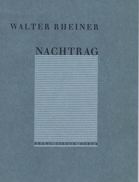 Die Texte von Walter Rheiner wurden seit ihren Erstdrucken nicht wieder gedruckt. Ergänzt wird das Heft durch eine Bibliographie der Arbeiten, die Walter Rheiner in der "Dresdner Konzert- und Theater-Zeitung" veröffentlichte