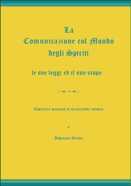 Qual'è il vero scopo della vita terrena? Esiste, per l'uomo, la sopravvivenza dopo la morte? E dopo la separazione dello spirito umano dal suo corpo, viene questi accolto nell'aldilà da un mondo degli spiriti? Come possiamo immaginarci questo mondo spirituale? La "massima opera chiarificatrice di tutti i tempi": "La Comunicazione col mondo degli spiriti" risponde a questi interrogativi importanti come a molti altri e spiega la pura verità cristiana. Le ispirazioni divine non sono nulla di nuovo! Dai primi giorni dell'umanità, fino ad oggi, il mondo degli spiriti di DIO (chiamati anche angeli o messaggeri di DIO) è entrato in comunicazione con gli esseri umani capaci di aver fede. La volontà di DIO apre all'uomo la via spirituale e dona il sapere della verità, conoscenza sull'aldilà, forza guaritrice e la guida spirituale e sacerdotale voluta da Dio. Nessun scritto del passato o dei tempi attuali, nessun insegnamento delle chiese ufficiali portarono le chiarificazioni e le verità, come le abbiamo trovate nel libro immortale di Johannes Greber. Spiriti elevati di DIO andarono dall'allora sacerdote cattolico e lo istruirono nel vero insegnamento che aveva dato il Figlio di DIO all'umanità più di 2000 anni fa. Questa era una cosa importante per l'umanità, poichè il vero insegnamento di Cristo venne deformato sempre di più. Il sacerdote Johannes Greber descrive la via che ha percorso lui per aspirare pure personalmente la comunicazione col mondo degli spiriti di DIO. I messaggeri di DIO gli mostrarono la via, che prendono tutti i cristiani spirituali del mondo. Senza l'attività istruttiva dei messaggeri di DIO, la loro assistenza e fedeltà, l'umanità si dimostrerebbe debole nel resistere al signore di questo mondo: Satana. Come allora quando a Gesù Cristo, durante il suo piano di salvezza terreno, diedero dati consigli, forza e degli incarichi da parte di spiriti elevati del cielo. Così da allora ad oggi l'uomo dall'animo nobile può augurarsi e vivere personalmente l'azione piena di grazia del mondo degli spiriti buoni, su ordine di DIO. Questa edizione, qui presente, scritta in stile moderno si basa sull'originale. Questa è la traduzione secondo la 2. edizione del 1937.