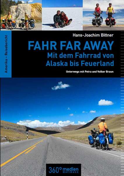 13 Jahre, 42 Länder, 75.000 Kilometer, mit Fahrrädern, weit weg von daheim, auf fast allen Kontinenten. Petra und Volker Braun sind keine Aussteiger, aber viel unterwegs. Zuletzt fast zwei Jahre am Stück, zwischen Alaska und Feuerland, nahezu 29.000 Kilometerauf und neben der Panamericana. Mit hunderten Zeltnächten, mal glühend heiß, mal eisig kalt, mal staubtrocken, mal pitschnass. Leicht verständlich erzählen sie in diesem Buch ihre Geschichte voller aufwühlender Emotionen und hochinteressanter Stationen. Autor Hans-Joachim Bittner hat sie aufgeschrieben, herausgekommen ist „. FAHR FAR AWAY – Mit dem Fahrrad von Alaska bis Feuerland". Ein spannendes Interview, in Etappen geführt, dazwischen einzigartige Erlebnisse abseits der Route, meist bunte, auf jeden Fall jedoch beeindruckende Bilder und wertvolle Informationen für all jene, die Ähnliches in ihren Lebensplan aufnehmen wollen. Der Leser wird auf eine außergewöhnliche Reise mitgenommen. Er erfährt in kurzweiligen Passagen, warum Radreisende nie hungrig in einen Supermarkt gehen sollten, warum Volker überhaupt noch am Leben ist, wie traumlos die beiden Wahl-Oberbayern unterwegs waren und wie es Petra fand, auf eine Vogelspinne zu beißen. Auf eine Überfrachtung mit unaussprechlichen Ortsnamen, trockenen Zahlen oder längst bekannten Geschichten über altbekannte Sehenswürdigkeiten wird ganz bewusst und wohltuend verzichtet. Die beiden Weltreisenden nehmen kein Blatt vor den Mund und berichten schonungslos, wie es ihnen fernab der Heimat und nach langer Abwesenheit schließlich wieder zu Hause erging.