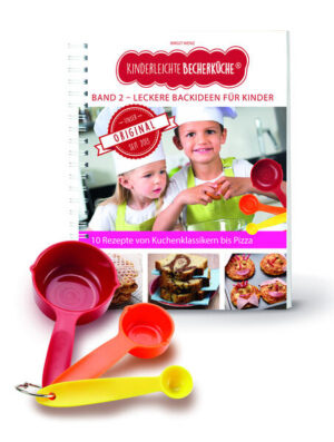 Kinderleichte Becherküche - Leckere Backideen für Kinder (Band 2) Backset inkl. 3-teiliges Messbecher-Set Kinder lieben es selbst zu Backen und lecker muss es sein. Von süß bis herzhaft ist alles mit dabei in der "Kinderleichten Becherküche - Leckere Backideen für Kinder" Ob Cupcakes oder Pizza, Waffeln und Amerikaner - all dies können Kinder ab 3 Jahren nahezu selbstständig backen. Und wer sich an den Nuss-Nougat und die weiteren Kuchen wagt, um den ist es geschehen - ihr Kind wird es lieben. Das Prinzip 500 g Mehl und 100 g Zucker abwiegen? Das geht ganz einfach mit „Kinderleichte Becherküche“. Mit den unterschiedlich großen und farbigen Bechern gelingt es Kindern selbstständig, die Zutaten abzumessen und einen Teig herzustellen. In einer übersichtlichen und klar strukturierten Bild-für-Bild-Anleitung wird jeder einzelne Schritt dargestellt. Mit der neuen Becherküchentechnik ist es Kindern, nahezu eigenständig verschiedene Kuchen zu backen. So werden Eigenständigkeit und Selbstbewusstsein des Kindes gestärkt. Erleben Sie selbst, wie Kinder stolz ihre selbst gemachten Kuchenklassiker präsentieren! Inhalt: 10 kindgerechte Rezepte -Cupcakes -Amerikaner -Nuss-Nougat Kuchen --Waffeln -Pizza Gesichter -Marmorkuchen - -Apfelkuchen -Zitronenmuffins --Käsekuchen -Nusskuchen •