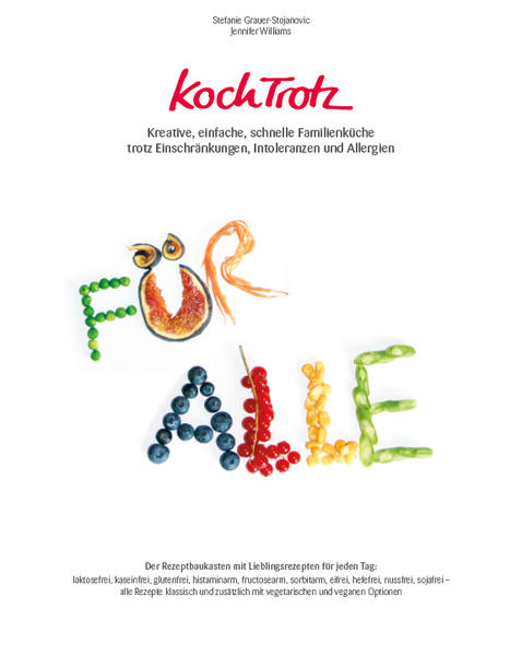 Nach dem großen Erfolg des ersten KochTrotz Kochbuchs erscheint jetzt das Zweite, ebenfalls mit dem einzigartigen Rezeptbaukasten. Im Kochbuch befinden sich rund 70 Lieblingsrezepte - alle versehen mit dem Baukasten, der die Zutatenalternativen zeigt. Die Rezepte berücksichtigen Mehrfachintoleranzen und Nahrungsmittel-Allergien. Sie können optional laktosefrei, kaseinfrei, glutenfrei, histaminarm, fructosearm, sorbitarm, eifrei, hefefrei, nussfrei und sojafrei zubereitet werden. Zusätzlich können die Zutaten klassisch, vegetarisch oder vegan zusammengestellt werden. Unzählige Kombinationen sind möglich und alle finden für ihre speziellen Bedürfnisse die passenden Rezeptzutaten. Der neue KochTrotz zeigt erneut, wie kunterbunt und genussvoll das Leben mit Einschränkungen ist, und das Wort „Verzicht“ wird zum Fremdwort. Das Kochbuch ermöglicht kreatives Kochen für alle, auch ohne Einschränkungen in der Ernährung. Im Buch befindet sich eine umfangreiche Verträglichkeitsliste für sieben Nahrungsmittel-Intoleranzen. Dieses Kochbuch ist FÜR ALLE! Egal, ob für Klein oder Groß, ob für Familien, Paare oder Singles, für Einsteiger und ambitionierte Hobbyköche. Auch FÜR ALLE, die kreatives Kochen lieben, auch ohne jegliche Einschränkung. In dieses Buch sind unser aller Lieblingsrezepte und Klassiker aufgenommen und welche, die es sicherlich schnell werden. Das Spektrum reicht von schnell und wenig Zutaten bis zu Neuheiten und regelrechten Stars. Es gibt die sogenannten SuperRezepte, bei denen sich aus einer Basis viele weitere Gerichte kochen und backen lassen oder noch schnell To-go-Essen entsteht. Zum Beispiel wurde der gelingsichere, hefefreie Kartoffelteig entwickelt, der süß oder herzhaft verwendet wird und von Brot, Brötchen, Baguettes, Rosinenbrötchen, Streuseltaler, Apfelplunder, etc. unendliche Möglichkeiten zulässt. Der Kartoffelteig ist, wie auch alle anderen Backrezepte in einer glutenfreien und glutenhaltigen Variante im Buch. Alle Backrezepte im Buch können optional hefefrei gebacken werden. Der Rezeptbaukasten lässt alle diese Möglichkeiten zu.