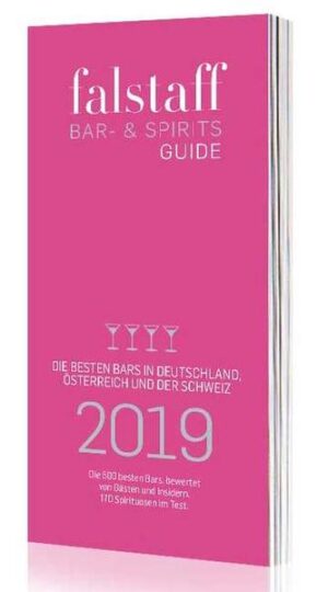 Falstaff präsentiert den Falstaff Bar- & Spiritsguide 2019 mit den 600 besten Bars in Deutschland, Österreich und der Schweiz, bewertet von Gästen und Insidern. Außerdem: Bewertungen für 170 Top-Spirituosen von Whisky über Gin, Rum und Wodka bis hin zu deutschen Fruchtbränden Plus: Alle Infos zu den Gewinnern der Auszeichnungen - darunter »Bartender des Jahres«, »Cocktail des Jahres« und »Neueröffnung des Jahres«