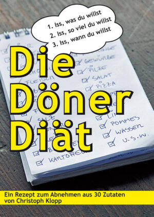 Das Abnehmen könnte doch so einfach sein: • Entweder, du isst weniger. Und nimmst ab. • Oder, du bewegst dich mehr. Und nimmst ab. • Oder, du nimmst den Turbo, isst weniger, bewegst dich mehr und nimmst noch mehr ab. Hört sich logisch an. Aber das Problem ist: Es klappt nicht! Jedenfalls nicht auf Dauer. Das Konzept der DönerDiät hört sich zwar unlogisch an: • Du isst, was du willst. • Du isst, so viel du willst. • Du isst, wann du willst. Aber: Es klappt. Mit dem Abnehmen. Auf Dauer. Wenn du willst. Für immer.