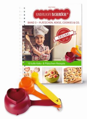 Kinderleichte Becherküche - Plätzchen, Kekse, Cookies & Co. Backset inkl. 3-teiliges Messbecher-Set Wer liebt sie nicht, die kleinen, feinen, süßen Leckereien, die ruck, zuck vernascht sind. Nicht nur in der Advents- und Weihnachtszeit, sondern das ganze Jahr über sind Plätzchen und Kekse beliebt bei Groß und Klein. Mit dem Backkonzept „Kinderleichte Becherküche - Plätzchen, Kekse, Cookies & Co“ können schon Vorschulkinder selbstständig Bärenkekse, Nuss-Nougat-Taler oder Lebkuchen herstellen und die Plätzchendose füllen. Mit dem farbigen Messbecherset werden die Zutaten ganz leicht abgemessen und durch die klar strukturierte Bild-für-Bild Anleitung gelingen die Kekse auch ganz sicher. Inhalt: 10 kindgerechte Rezepte Plätzchen die immer passen -Bärenkekse -Nuss-Nougat-Taler -Plätzchen am Stiel -Schokolinsenplätzchen -Keksblumen Moderne Kekse -Cookies -Whoopies Weihnachtsgebäck -Lebkuchen -Linzerplätzchen -Vollkornelche