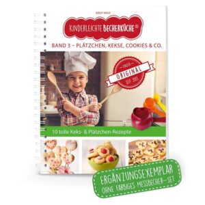 Kinderleichte Becherküche - Plätzchen, Kekse, Cookies & Co. (Band 3) ERGÄNZUNGSEXEMPLAR (ohne 3-teiliges Messbecher-Set) 10 tolle Keks- und Plätzchenrezepte Wer liebt sie nicht, die kleinen, feinen, süßen Leckereien, die ruck, zuck vernascht sind. Nicht nur in der Advents- und Weihnachtszeit, sondern das ganze Jahr über sind Plätzchen und Kekse beliebt bei Groß und Klein. Mit dem Backkonzept „Kinderleichte Becherküche - Plätzchen, Kekse, Cookies & Co“ können schon Vorschulkinder selbstständig Bärenkekse, Nuss-Nougat-Taler oder Lebkuchen herstellen und die Plätzchendose füllen. Mit dem farbigen Messbecherset werden die Zutaten ganz leicht abgemessen und durch die klar strukturierte Bild-für-Bild Anleitung gelingen die Kekse auch ganz sicher. Inhalt: 10 kindgerechte Rezepte Plätzchen die immer passen -Bärenkekse -Nuss-Nougat-Taler -Plätzchen am Stiel -Schokolinsenplätzchen -Keksblumen Moderne Kekse -Cookies -Whoopies Weihnachtsgebäck -Lebkuchen -Linzerplätzchen -Vollkornelche