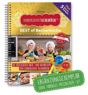 Das wird lecker! Die besten Rezepte der „Kinderleichten Becherküche“ endlich in einem Set. Da ist der Jubel in der Kinderküche groß! Die „Kinderleichte Becherküche“ wurde bekannt durch die „Die Höhle der Löwen“ auf VOX. Nicht nur Löwe Ralf Dümmel war begeistert davon, wie einfach Kinder mit den 5 farbigen Bechern und den klar strukturierten Bild-für-Bild-Anleitungen selbstständig kochen und backen können - inzwischen ist die „Kinderleichte Becherküche“ in zahllosen Familien in ganz Deutschland zuhause. Aus den über 100 einfach erklärten Becher-Rezepten von süß bis salzig und vegetarisch bis herzhaft haben wir für dieses Set die 15 besten ausgewählt - und 5 ganz neue Rezepte gibt es als Bonus. Natürlich alle mit Gelinggarantie! -Tolles Set für alle großen und kleinen Köche - mit den 15 +5 beliebtesten Back- und Kochrezepten von KINDERLEICHTE BECHERKÜCHE, zzgl. 5 bisher unveröffentlichten Bonus-Rezepten in einem Buch -Mit extra Fotoseiten um die eigenen Backwerke und Speisen zu dokumentieren -Idealer Einstieg in die Becherküche - für Kinder ab 4 Jahren geeignet Inhalt: 20 leckere & abwechslungsreiche Rezepte Kuchen & Muffins: Apfelkuchen -Marmorkuchen -Strandkuchen -Schmetterlingskuchen -Kuhfleckenkuchen (neu)-Nussmuffins -Plätzchen & Co.: Weihnachtsplätzchen -Schokolinsenplätzchen -Waffeln -Hauptgerichte: Kartoffelsuppe -Lasagne (neu) -Nudelauflauf mit Schinken -Frikadellen/ Burger Patties -Pizza Smilies -Kartoffelpuffer (neu) -Potatoes -Chicken Nuggets -Würstchen im Schlafrock - Desserts: Arme-Ritter-Auflauf (neu) -Apfelmus-Dessert (neu) •