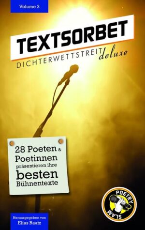 Der dritte Teil der Dichterwettstreit deluxe-Sammelbände! Begeben Sie sich mit Textsorbet auf eine unterhaltsame Reise durch 28 Texte einiger der besten Slam Poet*innen aus Deutschland, Österreich und der Schweiz. Es erwartet Sie ein wahres Potpourri der Gefühle mit so bunten und thematisch breit gefächerten Themen, dass selbst der schönste Pfau nur deprimiert auf sein eigenes Federkleid schauen kann. Freuen Sie sich auf liebevolle Lyrik und packende Prosa, auf drastische Dramatik und satirische Seitenhiebe - ein Buch voller Melancholie, Liebe, Hoffnung und Spaß. Gönnen Sie sich Ihre Portion Poetry Slam für Zuhause! Mit Texten von: Lena Ahlfänger | Sarah Altenaichinger | Anna Lisa Azur | Mbayo Bona | Edith Brünnler | Lukas Bühner | Lenny Felling | Florian Hacke | Carina Hansen | Sven Hensel | Michael Jakob | Karl Kaspar | Harry Kienzler | Richard König | Erik Leichter | Tara Meister | Ivica Mijajlovic | Kathi Mock | Jonas Pan | Elias Raatz | Lennard Rosar | Inke Sommerlang | Marvin Suckut | Nektarios Vlachopoulos | Gina Walter | Leah Weigand | Katharina Wenty | Wortwin & Slamson | Artem Zolotarov Herausgegeben von Elias Raatz.