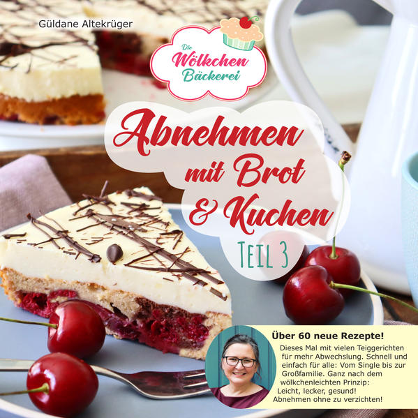 Abnehmen ohne Verzicht! Und zwar erfolgreich: Das haben der beispiellose Bestseller „Abnehmen mit Brot und Kuchen“ und sein Nachfolgeband mit zusammen mehr als 285.000 verkauften Exemplaren bewiesen. Nun folgt der 3. Teil mit noch mehr großartigen Rezepten: Von süß bis herzhaft. Neben innovativen Backideen zu Brot, Brötchen und Kuchen erweitern Pizza, Pasta, Soßen und Aufstriche sowie internationale Spezialitäten das Repertoire der Wölkchenbäckerei. Immer einfach und schnell in der Zubereitung, stets vollwertig und kalorienarm. Und auf Wunsch vieler LeserInnen mit besonderem Augenmerk auf Diabetikerfreundlichkeit durch die Angabe von Broteinheiten. Wölkchenleicht backen. Für AnfängerInnen und Fortgeschrittene, Berufstätige und Familien. Die Wölkchenbäckerei. Das ist die Autorin Güldane „Dana“ Altekrüger: Hausfrau, Mutter, Food-Bloggerin - und Bestseller-Autorin aus Versehen.