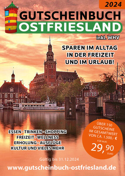 Gutscheinbuch für die Region Ostfriesland. Über 40 "2für1" Angebote aus der Kategorie Essen und Trinken. Über 15 "2für1" Angebote aus der Kategorie Freizeit " Bad/Sauna. Einkaufsrabatte bis max. 50 %. Ein Mix aus verschiedenen Bereichen für die ganze Familie. Essen und Trinken, Wellness und Erholung, Ausflüge und Kultur und vieles, vieles me(e)hr.