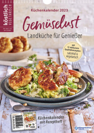 Küchenkalender 2021: Gemüselust inkl. Extra-Rezeptheft und Saisonkalender Gute Nachrichten für alle, die letztes Jahr kein Exemplar von unserem ersten köstlich-vegetarisch-Küchenkalender ergattern konnten. Denn die neue Auflage für 2021 ist da, wieder mit tollen Genießerrezepten, um Sie jeden Monat aufs Neue kulinarisch zu verwöhnen. Und auch diesmal spielt wieder jeweils ein saisonales Gemüse die leckere Hauptrolle in unseren raffinierten Gerichten. Alle Rezepte wurden von unserem bewährten Expertenteam mit viel Herzblut exklusiv für diesen neuen Kalender entwickelt und mehrfach getestet – so können wir garantieren, dass die herrlichen Köstlichkeiten ganz sicher gelingen und auch für Anfänger leicht nachzukochen sind. Die wunderschönen, stimmungsvollen Fotos machen aus dem praktischen Wandkalender im DIN-A4-Format einen echten Hingucker in jeder Küche und wecken die Lust, direkt loslegen und den Kochlöffel schwingen zu wollen … Der schicke Kalender ist damit nicht nur ein tolles Accessoire für die eigene Küche, sondern auch das perfekte Geschenk für alle, die Freude am Kochen und Genießen haben. Extras: - herausnehmbarer Saisonkalender zum Aufhängen - handliches 36-seitiges DIN-A5-Rezeptheft, das alle Kalenderrezepte mit Fotos enthält. Fürs einfache Nachkochen, ohne den Kalender von der Wand nehmen zu müssen. Zudem bleiben die tollen Rezepte erhalten, auch wenn die Zeit des Kalenders längst abgelaufen ist.