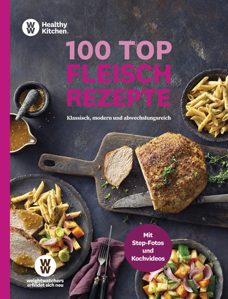 WW - 100 Top Fleischrezepte - das große WW Kochbuch rund um das Thema Fleisch Fleisch kann auf vielfältige Weise zubereitet werden - und dabei ganz selbstverständlich Teil einer gesunden Ernährungsweise sein. Sogar genussvolles Abnehmen ist damit möglich. Keine Sorge wegen der SmartPoints - mit diesen Fleisch-Rezepten lässt sich mühelos das Punkte-Budget einhalten. Ob Ihnen der Sinn nach klassischen oder eher nach modernen Gerichten steht - 100 leckere Rezeptvorschläge ermöglichen es, Fleisch zu einem wertvollen Bestandteil eines figurbewussten Ernährungskonzeptes zu machen. Das Buch zeigt, wie einfach gesunde Gerichte mit Fleisch gelingen und beweist, dass Kochen Spaß macht Nach einer exemplarischen Teilnehmer-Erfolgsgeschichte gleich zu Beginn des Buches ist der Hauptteil in fünf nach Fleischsorten sortierte Kapitel gegliedert: Geflügel Rind und Kalb Schweinefleisch Lamm Hackfleisch Jedem dieser Kapitel ist eine Fleischkunde vorangestellt. Dem Thema "Hackfleisch" ist sogar ein Special gewidmet. Das Buch bietet über Kochrezepte hinaus wertvolle Informationen, Tipps und Tricks und Kochvideos. Ausgewählte Fleischgerichte wie Braten oder Kohlrouladen enthalten praktische Schritt-für-Schritt-Anleitungen. Dieses Rezeptbuch bietet Inspiration für alle, die sich mit Fleisch gesund und figurbewusst ernähren möchten. Da wären zum einen die Klassiker: Wiener Schnitzel, Rinderschmorbraten, Spaghetti Bolognese oder Königsberger Klopse - allesamt alltagstaugliche Rezepte, die der ganzen Familie schmecken. Doch warum nicht einmal eine moderne Rezeptidee wie Pulled Chicken Burger oder Schnitzelbowl mit Salsa ausprobieren - tolle Genuss-Alternativen zu Bewährtem? WW - 100 Top Fleischrezepte ist somit ein unentbehrliches Standardwerk für gesundheits- und figurbewusste Genießer.