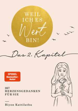 „Weil ich es wert bin! - Das 2. Kapitel“ ist eine Sammlung von Gedichten und Herzensgedanken für die Frau, um ihr Kraft zu spenden und sie an ihren unendlichen Wert zu erinnern. Nach dem großen Erfolg des ersten Bandes (Platz 4 der offiziellen Buchcharts) warten nun 267 Herzensgedanken auf die Leser und Leserinnen. Das Buch möchte auch dieses Mal wieder das innere Kind in jeder Leserin sanft wecken. Das Buch ist in vier Kapitel unterteilt und jedes Kapitel umfasst ein anderes Thema, das Frauen zu mehr Selbstliebe ermutigt. Die Kapitel sollen jede Frau daran erinnern, dass sie einfach bezaubernd ist, dass es immer weiter geht, dass alles seinen Sinn hat, dass sie perfekt und wunderschön ist wie sie ist, dass nichts und niemand sie in der Vergangenheit festhalten kann, dass das gebrochene Herz wieder lieben kann und dass sie es verdient hat, geliebt zu werden… von den Menschen um sie herum, aber vor allem von sich selbst. Dieses Buch trifft mitten ins Herz, denn jede Erinnerung an das, was wirklich zählt, ist der erste Schritt zu einem glücklicherem Leben.