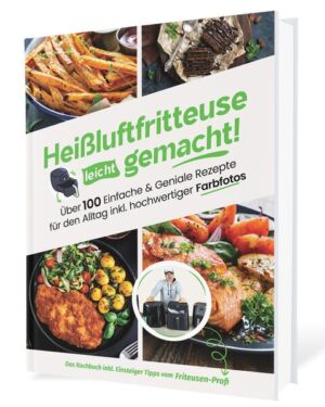 Heißluftfritteuse leicht gemacht! Über 100 Einfache & Geniale Rezepte für den Alltag - Das große Heißluftfritteuse Kochbuch! Heißluftfritteuse leicht gemacht! - das perfekte Heißluftfritteuse Kochbuch für alle, die ihre Küche revolutionieren möchten! Dieses hochwertig gebundene Hardcover-Kochbuch wurde von Sven Gaiser, dem Experten hinter dem beliebten YouTube-Kanal "Friteusen Profi", erstellt. Sven Gaiser testet seit Jahren Heißluftfritteusen und bringt seine umfassende Expertise in dieses Buch ein, um euch die besten Tipps und Heißluftfritteuse Rezepte zu bieten. Stell dir vor, du bereitest leckere Selbstgemachte Pizza-Bagels zu, die knusprig und herzhaft sind - perfekt für einen schnellen Snack oder ein unkompliziertes Abendessen. Oder wie wäre es mit Teriyaki-Hähnchen mit Zuckerschoten, das saftig, aromatisch und voller Geschmack ist? Für die Naschkatzen unter euch gibt es die 15-Minuten-Zimtschnecken, die im Handumdrehen fertig sind und köstlich duften. In "Heißluftfritteuse leicht gemacht!" erwarten dich also nicht nur köstlichen Klassiker, sondern auch viele innovative und gesunde Rezepte, die du mit Leichtigkeit in deiner Heißluftfritteuse zubereiten kannst. Dieses Heißluftfritteuse Rezeptbuch ist darauf ausgelegt, das Beste aus deinem Gerät herauszuholen und dir dabei zu helfen, köstliche, fettarme Gerichte zu zaubern. Was dieses Rezeptbuch für die Heißluftfritteuse so besonders macht: Über 100 Rezepte für jeden Geschmack: Von herzhaften Snacks über köstliche Hauptgerichte bis hin zu süßen Leckereien - hier ist für jeden etwas dabei! Dieses Rezepte Airfryer Buch bietet dir eine breite Palette an Gerichten. Einfache und verständliche Anleitungen: Die Schritt-für-Schritt-Erklärungen machen es dir leicht, jedes Gericht perfekt hinzubekommen, egal ob du Anfänger oder erfahrener Koch bist. Hochwertige Farbfotos: Jedes Rezept wird durch ansprechende Farbfotos ergänzt, die dir zeigen, wie das fertige Gericht aussehen kann - eine perfekte Inspiration für deine Küche. Einsteiger- Tipps vom Friteusen-Profi: Sven Gaiser aus dem Youtube Kanal teilt seine wertvollen Erfahrungen zur Bedienung und Pflege deiner Heißluftfritteuse sowie praktische Tipps und Tricks, um das volle Potenzial deines Geräts zu nutzen. Lecker, Gesund und Vielfältig: Mit der Heißluftfritteuse kannst du frittierte Speisen mit weniger Fett genießen, ohne auf den vollen Geschmack zu verzichten. Das Airfryer Kochbuch zeigt dir, wie es geht. Das Heißluftfritteuse Kochbuch bietet nicht nur eine Vielzahl an fantastischen Rezepten, sondern kommt auch in einer stilvollen, hochwertigen Hardcover-Ausgabe daher. Das Airfryer Kochbuch sieht in jeder Küche großartig aus und ist auch ein wunderbares Geschenk für Freunde und Familie, die das Kochen mit der Heißluftfritteuse lieben. Greif jetzt zu und entdecke, wie einfach und lecker Kochen mit der Heißluftfritteuse sein kann - dank der Expertise von Sven Gaiser, dem Fritteusen-Profi! Genieße gesunde, köstliche Mahlzeiten, die im Handumdrehen gelingen mit dem perfekten Airfryer Kochbuch.