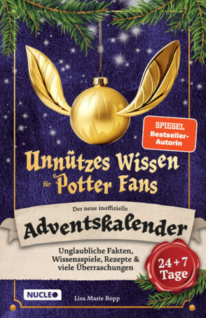 Weihnachten voller Magie und Überraschungen Kuschel dich warm ein und erlebe eine magische Weihnachtszeit. Die Fortsetzung des Adventskalenders voller magischer Fakten und Überraschungen verzaubert wieder Potter-Fans! Magie für Potter-Fans Jeden Tag aufs Neue wirst du wieder mit unglaublichen Fakten, spannenden Wissensspielen und Rezepten aus der Zauberwelt überrascht. Der Adventskalender hält viele neue Geschenke für Potter-Fans bereit. 24 + 7 Tage voller Überraschungen Auch nach Weihnachten ist noch nicht Schluss: Dieser Adventskalender hat sogar 31 Türchen und versüßt dir die festliche Zeit bis Silvester. Inklusive zweier besonderer Überraschungen zu Weihnachten und Silvester. Highlights: Der neue Adventskalender für Potter-Fans jeden Alters Jeden Tag neue, skurrile Fakten, Rezepte, Spiele und mehr 24 + 7 Tage voller Spaß: Der Adventskalender, der mehr kann Zwei besondere Überraschungen zu Weihnachten und Silvester Zauberhafter Advent Schenke dir selbst oder deinen Liebsten eine traumhafte Adventszeit voller magischer Überraschungen. 24 + 7 Türchen werden dich verzaubern und überraschen. Jetzt bestellen!