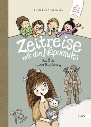 Opa Nepomuk verspricht den vier Nepomuk- Kindern, dass die Reise in die Kupferzeit ganz ungefährlich wird. Nicht einmal Ötzi werden sie dort treffen, nur das Kupferzeitmädchen Tiana, das gern mit Puppen spielt. Doch dann kommt natürlich alles ganz anders. Ötzi taucht auf und ein böser Schmane und für die Nepomuks wird es wieder brenzlig. Zu allem Unglück haben sie auch noch die Nepomuk- Statue vergessen, die sie brauchen, um in ihre Zeit zurückzureisen. Müssen sie für immer in der Kupferzeit bleiben? Ein neues packendes Abenteuer, in dem die vier Nepomuks eine schwere Entscheidung treffen müssen. Eine Geschichte von Heidi Troi mit Illustrationen von Evi Gasser.