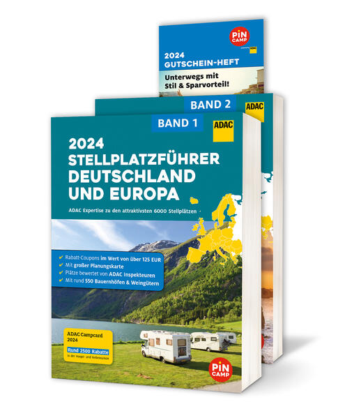 Frei, unabhängig, für jedes Budget: Unterwegs im eigenen Zuhause mit Sicherheit den perfekten Stellplatz in ganz Europa finden– dafür steht der ADAC Stellplatzführer mit rund 6.000 Wohnmobil-Stellplätzen in 35 europäischen Ländern - davon rund 550 im Band verzeichnete Plätze auf Bauernhöfen und Weingütern. Für eine einfache Auswahl der Plätze bewertet der ADAC Stellplatzführer die Ausstattung der Plätze in praktische Kategorien mit übersichtlichen Skalen. Großformatige Planungskarten erlauben den Überblick über alle Stellplätze und ihr Angebot. Mit rund 2500 Rabatt-Angeboten spart die ADAC Campcard bares Geld, das beiliegende Coupon-Heft gewährt Rabatte von über 125 Euro. In Zusammenarbeit mit PiNCAMP, dem Campingportal des ADAC. Länder Südeuropa: Albanien, Andorra, Bosnien und Herzegowina, Bulgarien, Frankreich, Griechenland, Italien, Kroatien, Montenegro, Österreich, Portugal, Rumänien, Schweiz, Serbien, Slowenien, Spanien, Ungarn Länder Nordeuropa: Deutschland, Belgien, Dänemark, Estland, Färöer Inseln, Finnland, Irland, Island, Lettland, Litauen, Luxemburg, Niederlande, Norwegen, Polen, Schweden, Slowakei, Tschechien, Vereinigtes Königreich