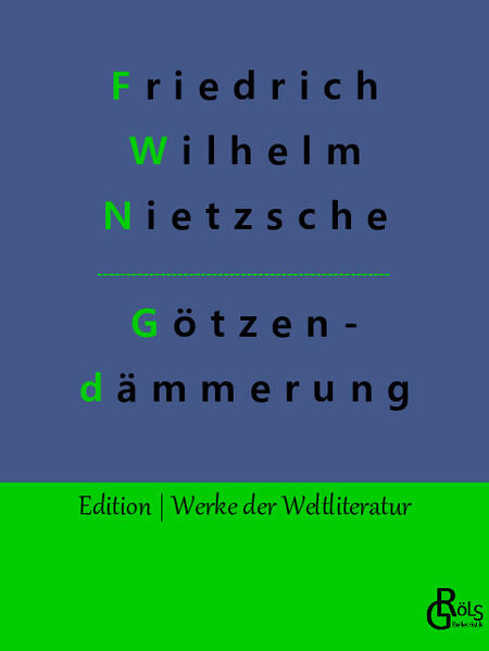 Götzendämmerung "haut drauf", wie zuvor schon der Antichrist. Mit dem Untertitel "Wie man mit dem Hammer philosophiert" lässt an der Absicht des Autors keinen Zweifel. Mit GD fasst er wesentliche Aspekte seiner Philosophie zusammen, wenn er in seinen Aphorismen metaphysikkritische, kunst- und sprachphilosophische Einsichten formuliert, die bis heute den wissenschaftlichen Diskurs beeinflussen. Wer sich über Nietzsches Frauenbild aufregen möchte, ist mit dem Werk bestens ausgestattet. Gröls-Verlag (Edition Werke der Weltliteratur)