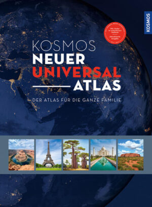 Der „KOSMOS Neuer Universal Atlas“ bietet aktuelle und besonders übersichtliche Karten der ganzen Welt. Alle Kontinente werden als Übersichtskarten im Maßstab 1:30 Millionen und im Detailmaßstab 1:4,5 Millionen dargestellt. Für Deutschland, Österreich und die Schweiz gibt es zusätzlich Straßen- und Reisekarten im Maßstab 1:750.000. Meeresbodenkarten zeigen die faszinierenden Landschaften und Gebirge unter Wasser. Kompakte Länderinformationen nennen alle wichtigen aktuellen Daten zu den souveränen Staaten. Ob als Geschenk, für Schule und Beruf oder zur Reiseplanung: Dieser Atlas im Großformat wird begeistern! Maßstäbe: Weltkarten 1:30 Millionen Länderkarten 1:4,5 Millionen Straßen- und Reisekarten 1:750.000 3D-Ozeankarten 1:85 bis 1:20 Millionen