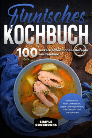 Haben Sie schon einmal Urlaub in Finnland gemacht oder sind Sie einfach nur an der Esskultur anderer Länder interessiert? In diesem Kochbuch stellen wir Ihnen leckere finnische Rezepte vor, die mit Ihrer Einfachheit bestechen. Kochen Sie mit wenig „Drumherum“ hervorragende Gerichte und erfahren Sie mehr über die Essgewohnheiten der Finnen! Sie möchten sich einmal der finnischen Küche widmen und haben noch keine passenden Rezepte gefunden? In diesem Kochbuch werden Sie die Möglichkeit haben, Ihren Wunsch zu erfüllen. Angefangen vom Frühstück, Fisch- oder Fleischgerichten, vegane und vegetarische Rezepte, Desserts und Süßspeisen, probieren Sie doch die finnischen Spezialitäten einmal aus. Dabei brauchen Sie nicht viele Gewürze, denn in Finnland liebt man die ursprünglichen Geschmacksaromen und damit die natürliche Basis der Lebensmittel. Die unverfälschten Aromen der Speisen werden nicht nur Sie begeistern. Tauchen Sie mit Ihrer Familie oder Freunden in die kulinarische Seite des Landes der Mitternachtssonne ein. Sie werden feststellen, dass Finnland mehr zu bieten hat als seine Naturgewalten. Kochen Sie sich doch erst einmal einen Kaffee oder Tee und stöbern Sie gemütlich in dieser Lektür. Viel Spaß und guten Appetit! Das erwartet Sie: ✓Leckere Frühstücksgerichte wie Ofenpfannkuchen oder Hafenbrot ✓Köstliche Fleischgerichte wie Teigtäschen oder Frikadellen mit Zwiebel Sahne Soße ✓Frische Fisch & Meeresfruchtgerichte wie Lachs Suppe oder Lachs Risotto ✓Vegane und vegetarische Gerichte wie Pastinaken Auflauf oder Kartoffelauflauf nach finnischer Art ✓Desserts & Süßes wie Möhrenküchlein oder finnischer Nusskuchen ✓und vieles mehr …