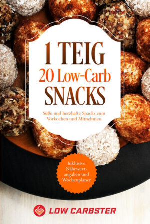 Sie können der Nascherei nicht widerstehen und haben manchmal ein schlechtes Gewissen? Dann ist dieses Kochbuch genau das Richtige für Sie! Mit bis zu 20 leckeren Low-Carb Snacks aus nur einem Teig werden Sie immer etwas Gesundes für Zwischendurch dabei haben! Eine Low-Carb Diät ist aufgrund von Alltagsstress, Ernährungsgewohnheiten und langweiligen Gerichten für viele nicht so leicht umsetzbar. Doch dies soll nun ein Ende haben! Neue kreative Rezepte im Low-Carb Bereich machen diese Ernährungsform schon lange nicht mehr eintönig und schwer durchsetzbar, worauf Erfolge natürlich schnell sichtbar werden.In diesem Kochbuch finden Sie bis zu 20 verschiedene Möglichkeiten sich aus nur einem Teig 20 verschiedene Snacks für Zwischendurch zuzubereiten. Alles Low-Carb versteht sich, mit Nährwertangaben und natürlich sehr lecker. Direkt zu Beginn finden Sie ebenfalls einen Wochenplaner zum Downloaden mit dem Sie Ihre Einkäufe planen und strukturiert für die nächsten Tage vorkochen können.Wir wünschen Ihnen viel Spaß beim Kochen und guten Appetit! Denn Low-Carb kann so einfach sein. Das erwartet Sie: ✓20 süße und herzhafte Snack Rezepte mit Nährwertangaben ✓Ein Wochenplaner ✓Snacks wie Pflaumen-Zimt-Kugeln, Hot-Dog-Kugeln, Speckbrötchen und viele weitere mehr !