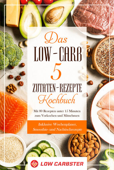 Ihnen fällt es nicht leicht eine gesunde Ernährung in Ihren Berufsalltag zu integrieren? Sie möchten gerne abwechslungsreich und unkompliziert Ihre Gerichte zubereiten? Dann ist dieses Kochbuch mit 80 Low-Carb 5-Zutaten-Rezepten unter 15 Minuten genau das Richtige für Sie! Eine Low-Carb Diät ist aufgrund von Alltagsstress, Ernährungsgewohnheiten und langweiligen Gerichten für viele nicht so leicht umsetzbar. Doch dies soll nun ein Ende haben! Neue kreative Rezepte im Low-Carb Bereich machen diese Ernährungsform schon lange nicht mehr eintönig und schwer durchsetzbar - worauf Erfolge natürlich schnell sichtbar werden!In diesem Kochbuch finden Sie bis zu 80 abwechslungsreiche 5-Zutaten-Rezepte unter 15 Minuten, die sich leicht und unkompliziert in den Alltag integrieren lassen. Alles Low-Carb versteht sich, mit Nährwertangaben und natürlich sehr lecker. Direkt zu Beginn finden Sie ebenfalls einen Wochenplaner zum Downloaden mit dem Sie Ihre Einkäufe planen und strukturiert für die nächsten Tage vorkochen können.Wir wünschen Ihnen viel Spaß beim Kochen und guten Appetit! Das erwartet Sie: ✓80 Gerichte mit Nährwertangaben für jede Mahlzeit von Frühstück über Snacks und Smoothies zu Nachtischrezepten ✓Ein Wochenplaner zum Einkaufen und Vorkochen ✓Leckere Rezepte wie „Fake“ Milchreis, Hackfleisch oder Mozarella Rollen, Avocado Pfannkuchen und viele weitere mehr!