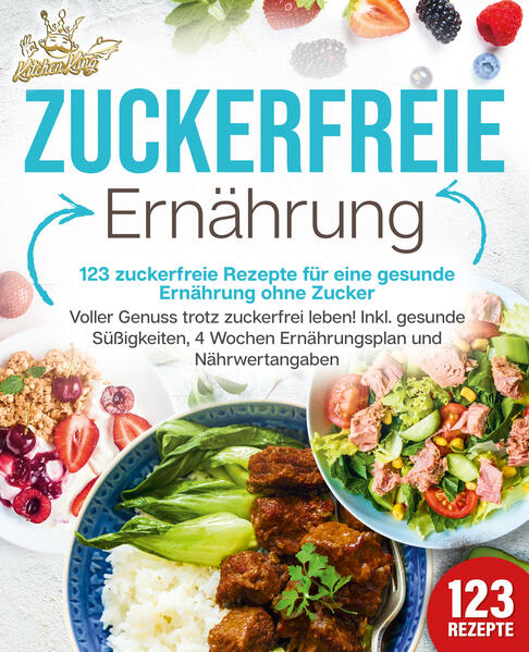 123 zuckerfreie Rezepte: Köstliche Gerichte für unschlagbar einfaches, leckeres und rundum gesundes Essen im Alltag - Inkl. Gesunde Süßigkeiten, Nährwertangaben und 4 Wochen Ernährungsplan Sie wissen längst, dass Zucker alles andere als gesund ist? Allerdings schmeckt er gut und ist fast überall, also scheint Ihnen zuckerfreie Ernährung anstrengend und kompliziert? Und deshalb wünschen Sie sich eine Möglichkeit, kinderleicht und ganz ohne Verzicht endlich auf richtig gesundes Essen umsteigen zu können? Dann liegt mit diesem Kochbuch die perfekte Lösung für das Zucker-Dilemma vor Ihnen! Denn dem Gesundheitsfeind Nr. 1 können Sie ganz einfach den Kampf ansagen und müssen dabei nicht an Geschmack, Vielfalt oder Genuss sparen. Wie das geht, zeigen Ihnen auf verführerische Weise die leckeren Rezepte in diesem Buch. Wie schädlich ein Übermaß an Zucker ist, ist längst wissenschaftlich erwiesen und doch fühlen sich viele Menschen damit überfordert, Ihren Konsum zu reduzieren. Doch damit ist jetzt Schluss, denn hier kommen 123 köstliche Gerichte, die den Zuckerausstieg zum Hochgenuss machen! Probieren Sie sich quer durch sättigende Hauptgerichte, raffinierte Suppen und Salate, ersetzen Sie im Handumdrehen das überzuckerte Frühstück und genießen Sie sogar sündig-süße Desserts ganz ohne Reue! Denn jedes dieser Rezepte kommt ohne Zugabe von Zucker aus, gelingt dank einfacher Schritt-für-Schritt-Anleitungen zuverlässig und das Beste: Sie müssen dabei auf absolut nichts verzichten! Frühstück und feine Desserts: Auch den morgendlichen Energiekick und süße Köstlichkeiten gibt es als gesunde Alternative. Versuchen Sie es doch einmal mit Knuspermüsli, Waffel-Gemüse-Sandwich, Blaubeermuffins oder sogar Schokopralinen! Suppen, Salate, Snacks & Smoothies: Leichte Gerichte und Kleinigkeiten wie Hüttenkäse-Salat, asiatische Nudelsuppe, Zucchini-Pizzateilchen oder Kirsch-Smoothie sind Superwaffen gegen Heißhungerattacken. Rundum satt ohne Zucker: Bei Gemüselasagne, brasilianischem Fischeintopf, Gyros-Spießen oder Couscous-Tofu-Pfanne ist wirklich für jeden Geschmack etwas dabei. Alles über die Zuckerfalle: Sorgfältig zusammengestelltes Expertenwissen versorgt Sie mit kompakten und verständlichen Informationen rund um das Thema Ernährung und Zucker. Mit diesem Rezeptbuch sagen Sie heute noch Adé zu überzuckerten Fertiggerichten und nehmen den Kochlöffel endlich selbst in die Hand! Egal, ob Sie einfach zuckerärmer essen möchten, als Hobbykoch gesunde Inspirationen suchen oder sich zum ersten Mal selbst an die Töpfe wagen - dank der vielfältigen und alltagstauglichen Rezeptideen werden bereits die ersten Versuche ein voller Erfolg. Sichern Sie sich jetzt dieses liebevoll erstellte Kochbuch und tun Sie noch heute den entscheidenden Schritt zu einer schmackhaften Ernährung, für die Ihr Körper Ihnen dankbar sein wird!