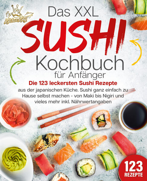 Köstliches Sushi einfach selbstgemacht: 123 unschlagbar leckere Sushi-Rezepte inklusive Nährwertangaben und Begriffslexikon - Zaubern Sie die japanische Trend-Delikatesse in Ihrer eigenen Küche! Sie lieben die hübschen kleinen Leckerbissen in allen Formen, Varianten und Geschmäckern? Ob Maki, Inside-Out oder Nigiri, Sie bekommen kaum genug von den vielfältigen Köstlichkeiten mit Fisch, Gemüse, Tofu oder Ei? Dafür wollen Sie aber nicht jedes Mal ins Asia-Restaurant gehen, sondern die feinen Häppchen ganz unkompliziert Zuhause zubereiten - und das exakt nach Ihrem persönlichen Geschmack? Dann finden Sie in diesem Rezeptbuch alles, was Sie brauchen, um im Handumdrehen selbst zum Sushi-Meister zu werden! Denn hier erhalten Sie wertvolle Profitipps zur perfekten Zubereitung ebenso wie detaillierte und leicht umzusetzende Anleitungen und werden überdies von einer Fülle an unterschiedlichsten Rezepten immer wieder von neuen und besonderen Kreationen überrascht. Informieren Sie sich über das notwendige Equipment, werden Sie zum Experten in Sachen Reis und Algen und entdecken Sie, welch vielfältige Geschmäcker sich hinter den einfach wirkenden Reisrollen verbergen. Denn ob Temaki oder Gunkan-Maki, ob mit Thunfisch, Garnele oder Lachs, ob vegetarisch, mit Fleisch oder gar süß - die Sushiherstellung ist nicht nur ein weites Universum des Geschmacks, sondern ebenso eine Kunst für sich - und zwar eine, die Sie selbst ganz leicht erlernen können! Also tauchen Sie ein in die Welt der japanischen Feinkost und schlemmen Sie sich quer durch die Rezeptvielfalt dieses Buches! Klassiker Sushi-Maki: Probieren Sie die weltweit beliebten Röllchen gefüllt mit beispielsweise Tofu und Thunfisch, zartem Rindfleisch oder Gurke, Mandarine und Pinienkernen - mit Fisch, Fleisch oder sogar vegetarisch! Vorspeisen, Dips und Saucen: Runden Sie Ihr Sushi-Menü mit pikanter Garnelensuppe mit Pilzen und Zitronengras, frischem Limetten-Dip, köstlicher Sesam-Creme und vielem mehr ganz einfach ab! Darf’s noch etwas Süßes sein? Süßes Sushi mit Milchreis und Kokos oder Mango, japanischer Käsekuchen oder Kokoscreme mit Karamell sind der perfekte Abschluss für jedes Sushi-Dinner! Extravagantes und Ausgefallenes: Mit Sushi-Torte, hübschen Sushi-Schiffchen oder Sushi-Burrito mit Pute, Avocado und Mango wird die japanische Spezialität je nach Anlass zum Partykracher oder Festtagsmenü! Dazu der passende Drink? Fruchtiger Kaki-Lassi, Erdbeer-Papaya-Drink oder grüner Lavendel-Matcha-Latte verleihen Ihrem Sushi-Abend den letzten Schliff! Wagen Sie sich mit den praxiserprobten Anleitungen dieses liebevoll gestalteten Buches an die Herstellung der raffinierten Leckerbissen und entdecken Sie, wie die Kunst des Sushi-Rollens zum kinderleichten Vergnügen wird. Probieren Sie heißgeliebte Klassiker, exotische Neuheiten und ungewöhnliche Kreationen und finden Sie Ihre ganz persönlichen Lieblingsröllchen. Sichern Sie sich noch heute dieses umfangreiche und sorgfältig zusammengestellte Rezeptbuch und verwandeln Sie Ihre Küche in einen japanischen Gourmet-Tempel!