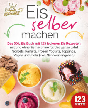 Hurra, es gibt Eis!Zaubern Sie sich mit diesen 123 vielfältigen Eisrezepten in der eigenen Küche ganz mühelos die köstlichsten, raffiniertesten und außergewöhnlichsten Kreationen (inkl. nützlichem Grundwissen und überraschenden Rezeptideen)In der Sommerhitze gibt es für Sie nichts Erfrischenderes als eine Portion köstliches, kühles Eis? Dabei sind Sie experimentierfreudig und schlecken neben Klassikern, Softeis & Co. auch gerne mal neue und exotische Varianten? Und am allerliebsten haben Sie es selbstgemacht - also exakt so süß, so fruchtig, so gesund und so bio, wie es Ihnen am besten schmeckt?Dann werden Sie mit diesem Buch ganz einfach selbst zum unschlagbaren Eismeister! Denn egal ob Fruchteis, Sorbet, Parfait oder Frozen Yogurt, am leckersten wird Eis tatsächlich in Eigenproduktion und das ist gar nicht Mal kompliziert! Eismaschine, Portionierer und ein paar Zutaten - viel mehr braucht es nicht, um ganz einfach unschlagbar fruchtige und sündhaft cremige Eisspezialitäten zu kreieren. Wie das genau funktioniert, was Sie an Zubehör benötigen, welche Eismaschine für Sie passend ist und welche Variationen alle denkbar sind, erfahren Sie nun präzise und leicht nachzumachen in diesem sorgfältig zusammengestellten Rezeptbuch. Ob Schokoeis oder Zucchini-Mandel-Eis, ob Champagner-Sorbet oder Cookie-Nicecream - mit diesem Buch gelingen Klassiker und begeisternde Trends kinderleicht in Eigenproduktion, manche sogar in vegan und ganz ohne Eismaschine!Frucht- und Gemüse-Eis: Wer’s erfrischend oder gar gesund will, der wird bei Leckereien wie Zitroneneis, Beeren-Kokos-Eis oder Gemüse-Eis mit Basilikum fündig.Eiskalt und heiß begehrt: Schokolade, Nuss und Vanille geht immer - deshalb finden Sie hier eine riesige Auswahl an feinen Varianten der Klassiker, etwa Schoko-Frischkäse-Eis, Vanille-Mandel-Eis mit Swirl oder Haselnuss-Balsamico-Eis.Sorbet, Parfait oder “mit Schuss”: Lassen Sie sich von außergewöhnlichen Kreationen wie Gin-Basilikum-Sorbet, Mandel-Parfait oder Amaretto-Mohn-Eis begeistern!Softeis, Frozen Yoghurt oder Nicecream: Verkosten Sie feine Trends und Neuigkeiten wie Bananen-Schokoladen-Softeis, Cheesecake-Frozen-Yogurt oder die exotische Peanut-Butter- und Kiwi-Nicecream.Ob Sommer oder Winter, ob eine Nascherei für Zwischendurch oder ein besonderes Dessert-Finale für ein festliches Dinner - mit selbstgemachten Eiskreationen haben Sie jederzeit einen leckeren Trumpf in der Hand, mit dem Sie Gäste & Freunde begeistern können!Also sichern Sie sich jetzt diesen ultimativen Eis-Guide und sorgen Sie für einen Sommer voll köstlicher Erfrischungen!