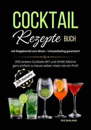 ★ Mixe Dich mit über 200 unschlagbar leckeren Cocktails zum ultimativen Barkeeper ★ Dieses Cocktail Rezepte Buch ist ein Werk für alle, die gerne auch zu Hause in den Genuss ihres Lieblings-Cocktails kommen möchten! Verwöhnen Sie sich und Ihre Freunde mit wahren Gaumenfreuden! Ob zur Party, kleineren Gesellschaften oder größeren Feierlichkeiten, mit diesen Rezepten werden die Gäste auch noch Tage später begeistert an das kulinarische Getränk des Abends zurückdenken! Variationen ohne Ende - Für unvergessliche Momente. • Liebst du den Genuss von frisch zubereiteten Cocktails? • vielfältig, kreativ und dennoch leicht herzustellen? • leckere Drinks? • Bier oder Whiskey? • Zum Genießen mit Freunden oder alleine! • Geburtstag? Party? Gemütlicher Abend? Du erhältst mit diesem Cocktail-Buch absolut coole Rezepte und die einfachsten Anleitungen! Es gibt Dir Einblick in die wundervolle Welt der Cocktail-Vielfalt! Punkte in diesem Buch, die überzeugen: ✓ Unkomplizierte Zutaten (leicht & simpel zu finden und preiswert) ✓ Die Geheimnisse des perfekten Cocktails ✓ Anleitungen & Geschichte ✓ Wundervolle Erklärungen ✓ vielseitig einsetzbar und immer passend ✓ egal für welche Feierlichkeit ✓ praktisch, einfach und abwechslungsreich ✓ Bezaubernde Kreationen für die Sinne ✓ Für jeden Geschmack etwas dabei ✓ Plus dem kleinen Gläser 1x1! Mixe Dich zum ultimativen Barkeeper und zaubere Dir unschlagbar leckere Cocktails! Mit nur einem Klick hast Du jetzt die Möglichkeit, in die Welt der Cocktails zu reisen! Sinne wecken - Emotionen loslassen - Für unvergessliche Momente