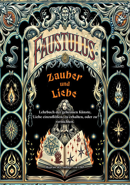 Zauber und Liebe. Ein Lehrbuch der geheimen Künste: Liebe einzuflößen, zu erhalten, oder zu vernichten. Nebst fasslicher Darstellung der Lehre von den Geistern und geheimen Wunderkräften aller Art, sowie ihrem Hereingreifen in die Welt der Liebenden. Aus dem Original Vorwort von 1905: „Um so willkommener erschien dem Verfasser der Antrag des Verlegers, auf Grund seiner langjährigen Forschungen in alten Quellen ein Buch zu schreiben, welches — ohne eine endgültige Entscheidung der Streitfrage zu versuchen — lediglich ein Kompendium der von Alters her bis auf die Neuzeit überlieferten Geheimnisse und Tatsachen geben und dabei doch das psychologische Moment der ganzen Frage nach Möglichkeit behandeln sollte. Die Dinge, die auf den folgenden Blättern zur Sprache kommen, sind zu ernst, als dass sie …“ Statt Fraktur neu gesetzt in Normalschrift.