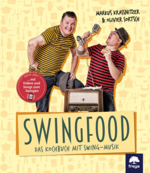 SWINGFOOD Ein außergewöhnliches Kochbuch, inspiriert durch Swingmusik Die beiden szenekundigen Köche und Swingtänzer Markus Krassnitzer & Oliver Sortsch ließen sich auf einzigartige Weise von ausgesuchten Swingsongs, die vom Essen und Trinken handeln inspirieren, dieses Kochbuch zu schreiben. Die Weltwirtschaftskrise des letzten Jahrhunderts hatte viele Schwierigkeiten verursacht, die Küche, die daraus hervorging, unterstützte die Widerstandsfähigkeit der Menschen. Zu dieser Zeit waren die Menschen gezwungen, billige und kreative Wege zu finden, Nahrungsmittel effizient zu nutzen, was zu ungewöhnlichen Gerichten führte. Reis, Bohnen, Mais und Käse waren wichtige Protein- und Energiequellen und ersetzten oft Fleisch, das viel teurer und schwerer zu bekommen war. Diese Sehnsucht nach Fleisch spiegelt sich auch in einigen Songs der damaligen Epoche wider und leitete eine Ära ein, in der sehr viel übers Essen gesungen wurde. Gutes Essen, Musik und Tanz sind zweifelsohne eng miteinander verbunden und erfreuen die Menschen schon seit vielen Jahren. In diesem Kochbuch finden sie über 80 Swing Songs, wie z. B Chicken Shack Boogie - von Amos Milburn (Cesarsalad mit Sesam Chicken Tenders ) oder Ain’t Nobody Here But Us Chickens - von Louis Jordan & His Tympany Five (Chicken Gumbo mit Maisbrot ) oder Hold Tight (I Want Some Sea Food, Mama) - von Sidney Bechet & His Orchestra (Seafood Burger Handmade Chips) sowie Hey Sweet Potato -von Buddy Johnson (Veggie-Sweet Potato- Supreme - Gefüllte Süsskartoffel )