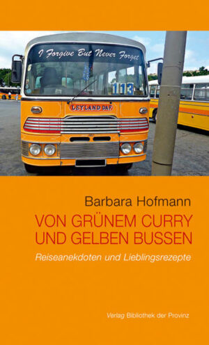 Von grünem Curry und gelben Bussen ist eine Sammlung von Anekdoten aus dem Leben einer Reisenden mit einer Leidenschaft für fremde Kochtöpfe. Auf einer Route quer durch Europa führt dieses Buch den Lesenden auch nach Russland und ins ferne Sri Lanka. Für jedes Land hält es dabei eine ungewöhnlich gute Geschichte bereit. Mit Rezepten zum Nachkochen und Ausprobieren, um ein Stück von der Fremde ins eigene Heim zaubern zu können.