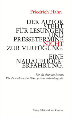 „Ich bin mit meinem Text am Ende. Der Satz klingt nach schlussendeaus. Nun. Da steht er. Ein Satz wie er lapidarer nicht sein könnte. Ich lese ihn immer und immer wieder. Und dabei mach ich mein Schriftstellergesicht. An dem muss ich auch noch arbeiten. Aber wie macht man ein Exschriftstellergesicht?“ In 40 Jahren hat Hahn nun 40 Bücher und an die 20 Arbeiten für Hörfunk und Bühne veröffentlicht. Im November 2017 dann der Beinbruch. Zeit der Reflexion. Hahn hält inne, zieht Bilanz. Es ist eine Zeit der kalendarischen Vermerke, handwerklichen Überlegungen und poetischen Entwürfe. Und er kommt zu einem Entschluss: Er will sich vom Literaturbetrieb zurückziehen. Und das Schreiben? Nein, das Schreiben kann und will er nicht aufgeben. Aber gibt es ein Schriftstellerleben ohne Literaturbetrieb? Täuscht er uns? Täuscht er sich selbst? Hahn gelingt ein beeindruckendes, weil authentisches Lebens- und Berufsbild von einem, der sich der Literatur verschrieben hat. Was passiert, wenn sich die Literatur in das Leben drängt? Oder umgekehrt: das Leben in das Schreiben? Was ist, was wäre das Gemeinsame? Leben und Literatur suchen das Miteinander in Gegensätzen: Demut - Unmut. Größenwahn - Minderwertigkeitskomplex. Nähe - Ferne. Als eines seiner Vorbilder nennt Friedrich Hahn Bazon Brock, den Künstler ohne Werk, den Generalist mit dem speziellen Drall ins Nebenhinaus. Da, wo es noch das Staunen gibt.