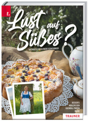 Viele süße Leckereien wie Desserts, warme Mehlspeisen, Kuchen, Torten und Kekse sind im Backbuch von Elfriede Schachinger zu finden. Seit 2010 begeistert Frau Schachinger wöchentlich im regionalen Fernsehen mit Rezepten, die man selbst gerne nachkocht. Regionalität und Saisonalität sind dabei immer die wichtigsten Zutaten! Von „A“ wie Adventstrudel, über Kardinalschnitten bis „Z“ wie Zwetschken-Holler-Dessert erwarten Sie über 70 Rezepte samt Fotos. Nach ihrem ersten Kochbuch „Wås koch i heut“, das mit drei Auflagen und über 10 000 verkauften Exemplaren zum Überraschungserfolg wurde, macht Elfriede Schachinger mit ihrem zweiten Buch dieses Mal „Lust auf Süßes“. Die Autorin ist Seminarbäuerin und leitete zahlreiche Kochkurse für Kinder, Frau-en und Männer. Die vielen positiven Rückmeldungen sind immer wieder Ansporn und Motivation, sich wieder was Neues einfallen zu lassen und Altbewährtes auf-leben zu lassen.