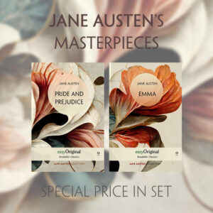 Jane Austen's Masterpieces: Pride and Prejudice and Emma Book-Set: Better value for money than individual volumes EasyOriginal Readable Classics Edition with Audio-Online Experience two beloved classics by Jane Austen with this special edition set containing unabridged editions of Pride and Prejudice and Emma formatted for effortless readability. Jane Austen's witty and satirical novel Pride and Prejudice follows the courtship between Elizabeth Bennet, the intelligent and independent daughter of an English gentleman, and Mr. Darcy, a proud and aloof member of the aristocracy. As their relationship develops, Elizabeth must overcome her initial prejudice against Darcy's haughtiness, while Darcy is compelled to acknowledge his pride and reform. Their romantic entanglement provides the backdrop for Austen's incisive social commentary on early 19th century British society. Revel in Austen's sharp prose and endearing characters like the overbearing Mrs. Bennet and good-natured Mr. Bingley. In Emma, Austen trains her satirical eye on the provincial village of Highbury and its wealthy resident Emma Woodhouse. Accustomed to being the center of her social circle, Emma amuses herself by matchmaking those around her, blind to the true natures and feelings of her friends and neighbors. Her schemes to find a suitable match for her protege Harriet Smith go awry, leading Emma into self-reflection and awakening her own heart. This comedic novel showcases Austen's deep understanding of the irony of human emotions and relationships. These iconic novels depict Austen's biting social commentary and satire of 19th century British society through the romantic escapades of her spirited heroines. The comfortable, readable font allows full immersion in Austen's original text. This set also includes access to the audiobook versions. Unlock Austen's masterpieces with EasyOriginal Readable Classics! A series of unabridged books from world literature with improved readability, easy to read font and comfortable font size. Excellent readability ensures comfortable reading and maximum concentration on the book content. High-quality printing and premium white paper. Focus on content and get the most out of your reading experience. Unabridged original text. • Minimal strain on your eyes • You can read longer without tiring your eyes • Easier reading at dusk or when your eyes are tired • You can concentrate as much as possible on the content of the work • You will have more fun reading your favourite books Minimal concentration on the text structure - maximum concentration on the content