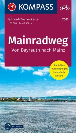 Die Vorteile der Karte: reiß- und wetterfest gesamte Strecke auf einer Karte passend für die Lenkertasche mit Höhenprofil Zusatzinfos: Highlights & Übernachtungsverzeichnis Kompass Fahrrad-Tourenkarten zeigen den gesamten Wegverlauf eines Fernradweges auf einer Karte. Das funktioniert dank dem sogenannten Leporello-Format, das sich wie eine Ziehharmonika aufziehen lässt. Zusehen ist neben dem Streckenverlauf alles, was man sonst noch auf seiner Strecke und der Umgebung wissen muss. Zusätzlich gibt es noch weitere Informationen wie Übernachtungsvorschläge, ein Höhenprofil und Highlights auf der Strecke. Regen, Schnee und Hagel können der Karte nichts anhaben – das stabile reiß- und wetterfeste Material lässt dich nicht im Stich. Die Strecke: Exakt 563 km Länge hat der beliebte Radweg vom Ursprung an seinen beiden Quellen im Fichtelgebirge bis zur Mündung in den Rhein. Hier gibt’s Naturerlebnis plus kulturelle Highlights plus Genussradeln auf einer Strecke. Die Fränkische Schweiz, das ursprüngliche Fichtelgebirge, das sonnenüberflutete Fränkische Weinland, das Liebliche Taubertal, die märchenhaften Waldgebiete im Spessart-Mainland und der abwechslungsreiche Hessische Untermain – all die schönen Landschaften liegen an seinen Ufern. Klingende Namen tragen auch die Städte am Mainradweg: die Wagnerstadt Bayreuth, die Bierstadt Kulmbach, Bamberg (das Fränkische Venedig), Würzburg, Aschaffenburg, Frankfurt und Mainz liegen an der Strecke. Und noch etwas Wunderbares ist hier zu finden – zahlreiche gemütliche Häckerwirtschaften und Bierbrauereien mit ihren Biergärten sorgen für vergnügliche Pausen.